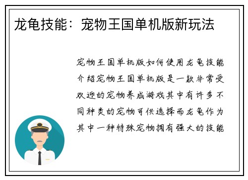 龙龟技能：宠物王国单机版新玩法